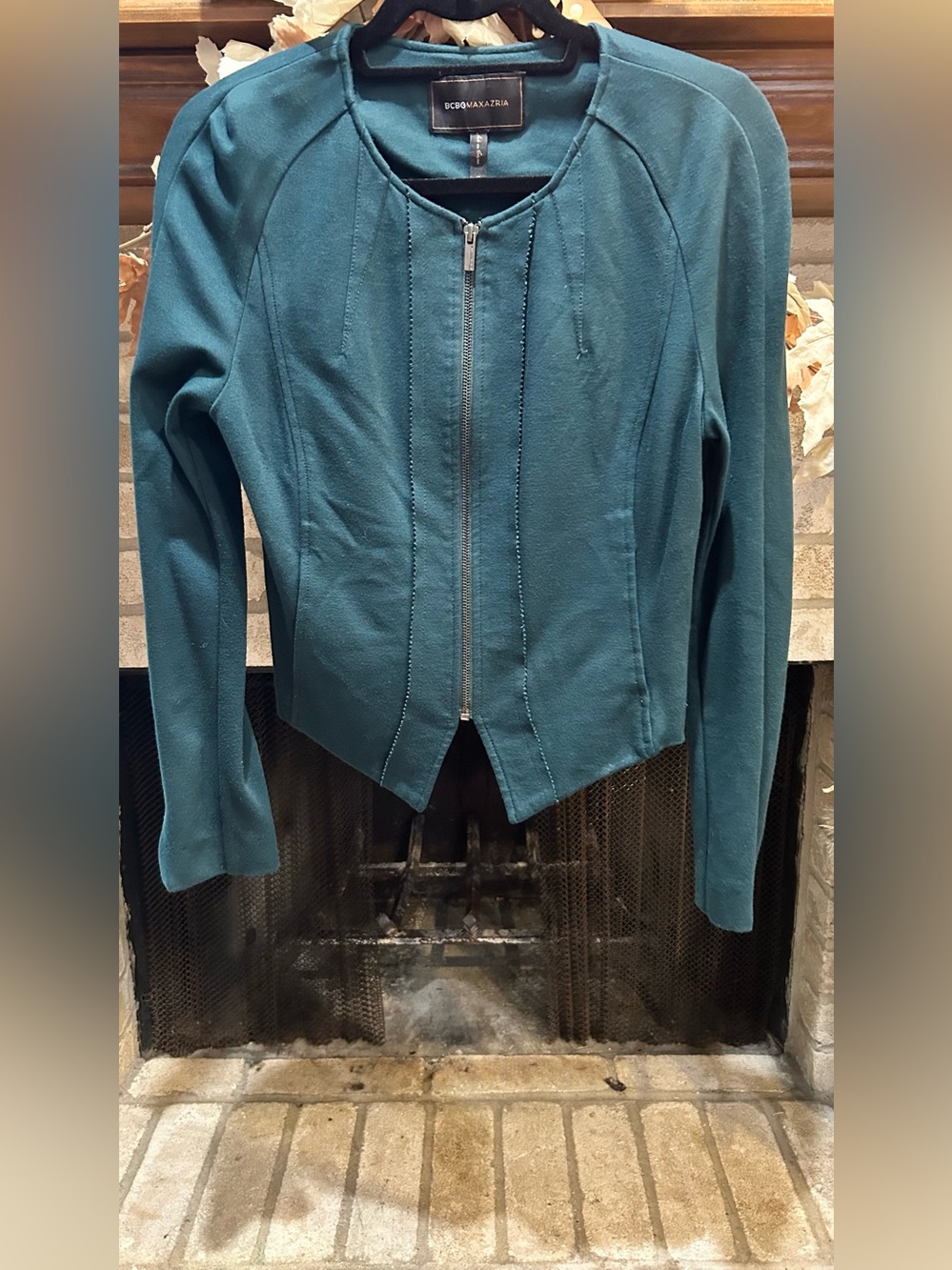 BCBGMaxAzria Teal Zip-Front Blazer Jacket EUC